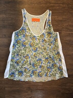 Clover Canyon Peacock Sequin Scoop Neck Tank in Blue, Yellow & Green